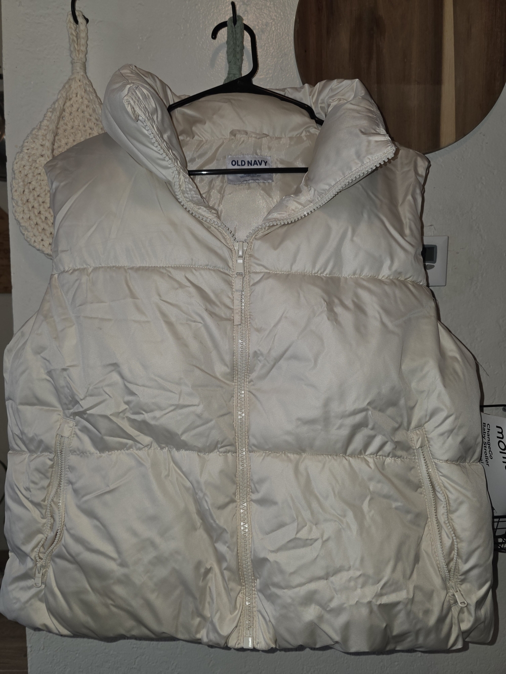 Old Navy Cream Puffer Vest with High Collar